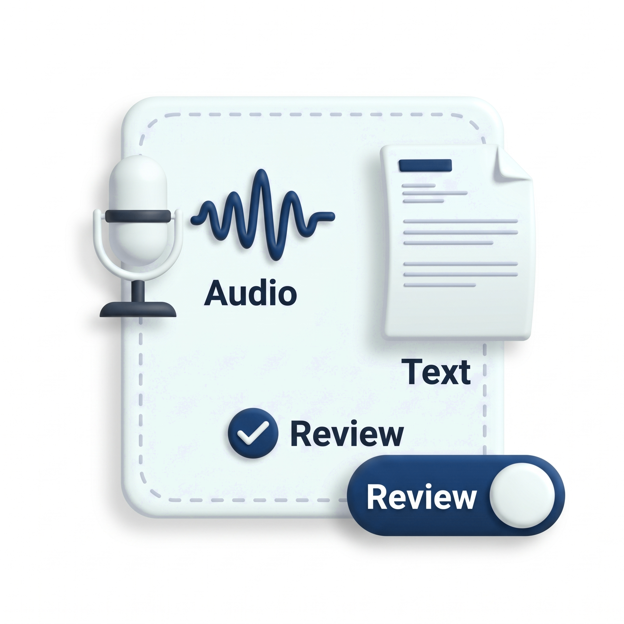Upload audio, text, or Review
